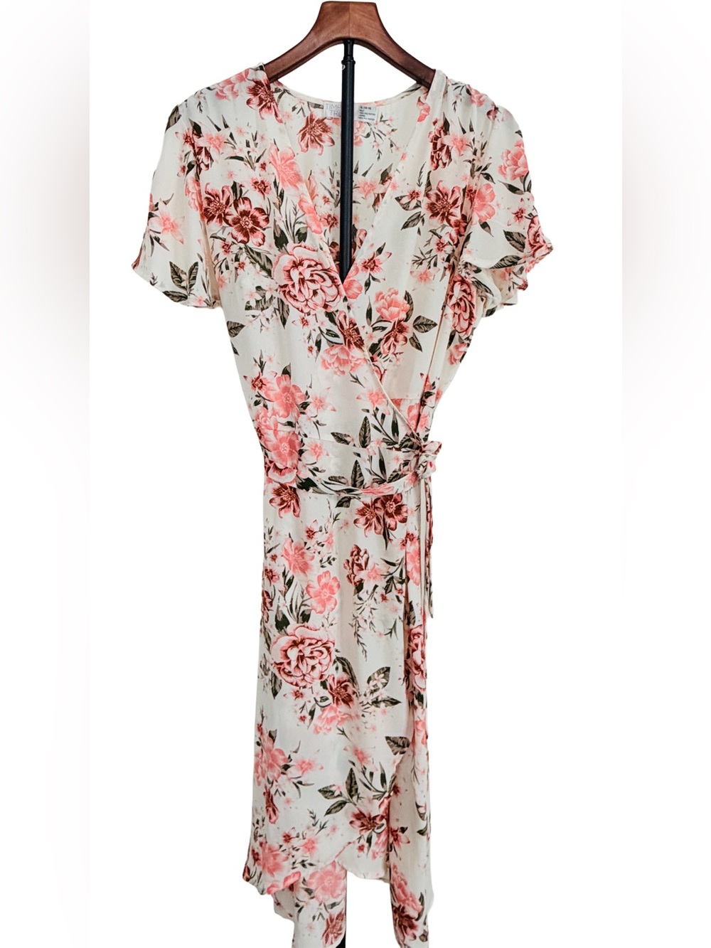Floral Wrap Midi Dress in Pink Cream Xlarge 16-18 Coquette romantic Parisian